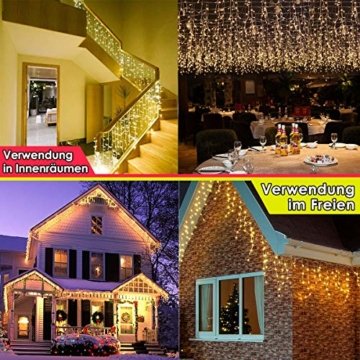 216 LED Lichterkette, 5.5M Eiszapfen Lichter mit EU stecker, 8 Leuchtmodi Dimmbar, Eisregen Lichtervorhang mit Remote Timer, Außen Innen Deko für Weihnachten Garten Party Hochzeit Winter (Warmweiß) - 3