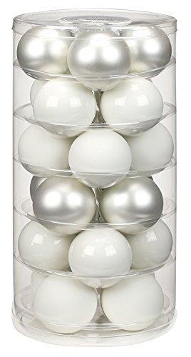 24 Christbaumkugeln GLAS 6cm // Weihnachtskugeln Baumkugeln Baumschmuck Weihnachtsdeko Kugeln Glaskugeln Dose, Farbe:Just White-Mix ( weiß ) - 1