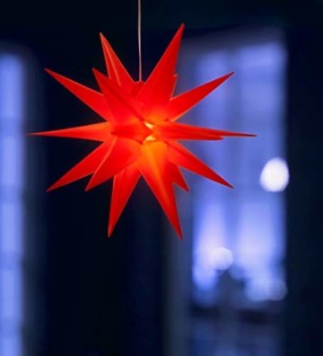 3D Leuchtstern inkl. warm-weißer LED Beleuchtung | für Innen und Außen geeignet | hängend | 7,5 m Zuleitung | ca. 57x44x48 cm (Rot) - 3