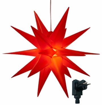 3D Leuchtstern inkl. warm-weißer LED Beleuchtung | für Innen und Außen geeignet | hängend | 7,5 m Zuleitung | ca. 57x44x48 cm (Rot) - 1