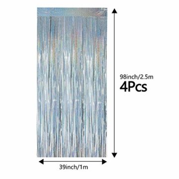 4 Stück Lametta Vorhänge Dekoration, Comius Sharp 1 x 2.5 m Glitzervorhang Tinsel Vorhänge Folie Fringe Shimmer Vorhang für Party, Hochzeitsdeko, Geburtstags Silvester Weihnachten Deko (Silber) - 7