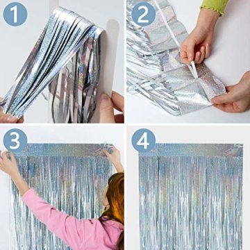 4 Stück Lametta Vorhänge Dekoration, Comius Sharp 1 x 2.5 m Glitzervorhang Tinsel Vorhänge Folie Fringe Shimmer Vorhang für Party, Hochzeitsdeko, Geburtstags Silvester Weihnachten Deko (Silber) - 8