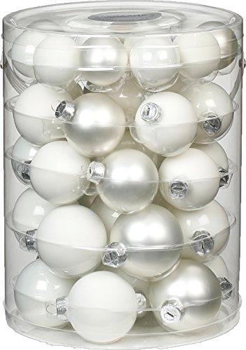 44 TLG. Christbaumkugeln Glas 4,5,6cm Just White-Mix (weiß) Set // Weihnachtskugeln Christbaumschmuck Baumkugeln Baumschmuck Weihnachtsdeko Kugeln Glaskugeln Dose - 1