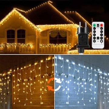 440 LED Lichterkette Eisregen ECOWHO Warmweiß Kaltweiß Lichtervorhang 12x0,8m erweiterbar Eiszapfen Regenlichterkette mit Timer,IP44 Lichterkette außen Innen für Dach Balkon Weihnachten Party Hochzeit - 1