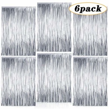 6 Stück Lametta Vorhänge, Folie Vorhang Silber, Glitzer Vorhängen Dekoration für Party Hochzeit Geburtstags Weihnachten Fotokabine Türvorhang Deko (1m x 2m) - 1