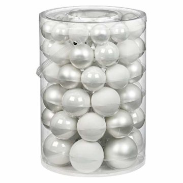 60 Christbaumkugeln Glas 4 5 6 7cm 60 St. Dose Dekokugeln Weihnachtskugeln Baumkugeln Baumschmuck Set Farbe: Just White-Mix weiß - 1