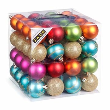 64 Christbaumkugeln 6cm Kugelbox Kunststoff bruchfest // Dekokugeln Weihnachtskugeln Baumkugeln Baumschmuck Set Inge-Glas Plastik PVC 60mm (Mille-Fiori) - 5