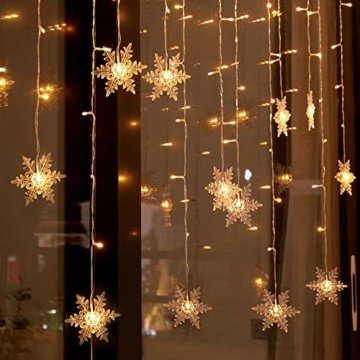 94 LED Schneeflocke Lichterketten, Lichtervorhang Lichter Weihnachtsbeleuchtung mit 8 Flimmer-Modi und Timer für Hochzeit, Weihnachten, Geburtstagsfeiern, DIY Haus Mantel Dekoration (Warmweiß) - 2