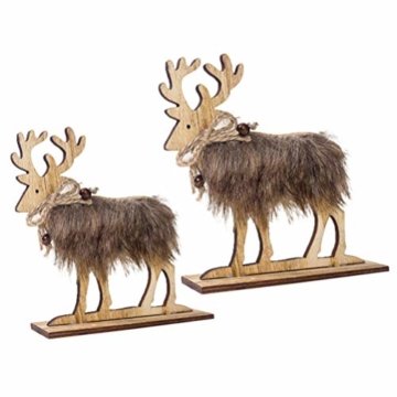 Amosfun 2 Stücke Holz Rentier Figur Elch Hirsch Figur Statue Weihnachten Dekofigur Tierfigur Weihnachtsfigur Xmas Deko Büro Tischdeko Weihnachtsdeko Weihnachtsschmuck - 1