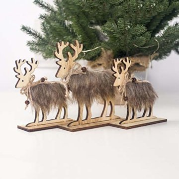 Amosfun 2 Stücke Holz Rentier Figur Elch Hirsch Figur Statue Weihnachten Dekofigur Tierfigur Weihnachtsfigur Xmas Deko Büro Tischdeko Weihnachtsdeko Weihnachtsschmuck - 5