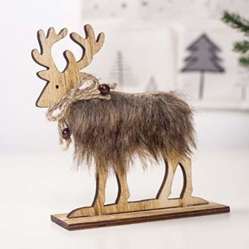 Amosfun 2 Stücke Holz Rentier Figur Elch Hirsch Figur Statue Weihnachten Dekofigur Tierfigur Weihnachtsfigur Xmas Deko Büro Tischdeko Weihnachtsdeko Weihnachtsschmuck - 6