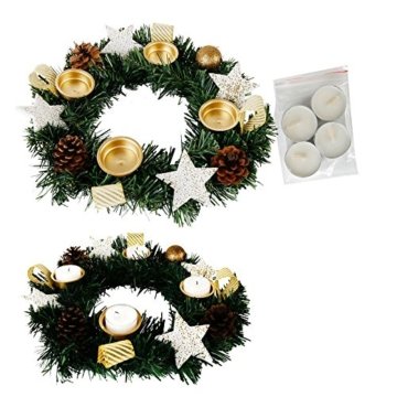 Annastore Adventskranz für Teelichter, fertig dekoriert Ø 30 cm inkl. 4 Teelichtern (Gold) - 1