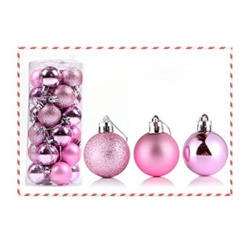 Ansenesna Weihnachtskugeln Plastik Glitzer Hell Matt Weihnachten Deko Christbaumkugeln Anhänger Weihnachtsdeko Kugeln Weihnachtsbaum Draussen Dekoration (A8(24PC Kugeln + 6PC Anhänger)) - 3