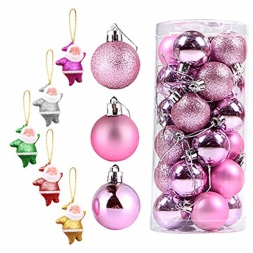 Ansenesna Weihnachtskugeln Plastik Glitzer Hell Matt Weihnachten Deko Christbaumkugeln Anhänger Weihnachtsdeko Kugeln Weihnachtsbaum Draussen Dekoration (A8(24PC Kugeln + 6PC Anhänger)) - 1