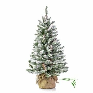 artplants.de Mini Christbaum Wien im Jutesack, beschneit, 90cm, Ø 50cm - Tannenbaum Plastik - 1