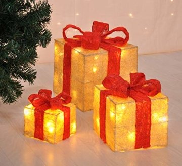 Bambelaa! 3er Led Deko Geschenke Leucht Boxen Timer Weihnachts Dekoration Weihnachtsdeko Beleuchtet Deko Weihnachten (Gelb) - 2