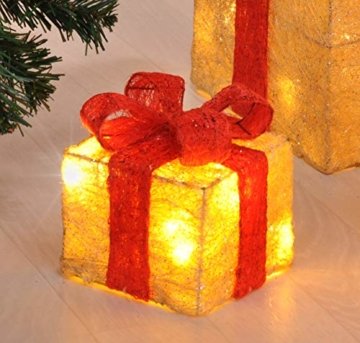 Bambelaa! 3er Led Deko Geschenke Leucht Boxen Timer Weihnachts Dekoration Weihnachtsdeko Beleuchtet Deko Weihnachten (Gelb) - 7