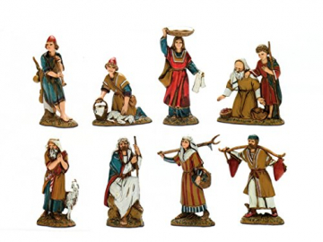 Bertoni 8 einfache Krippe Figuren in historischen Kostüme, Holz, Mehrfarbig, 10 x 30 x 30 cm - 
