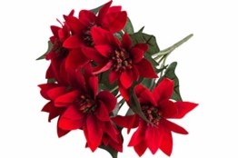 Botanic-Haus künstlicher Edel-Mini-Poinsettienbusch (Weihnachtsstern) mit 7 Blüten, samtig Farbe: rot - 1