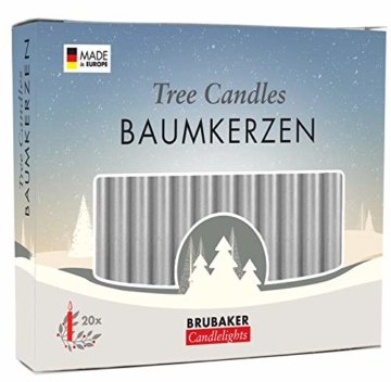 Brubaker 20er Pack Baumkerzen Wachs Weihnachtskerzen Pyramidenkerzen Christbaumkerzen Silber - 1