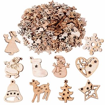 BUONDAC 200 STK Kleine Anhänger Holz Weihnachten Deko für Weihnachten Geschenke DIY Handwerk Basteln Bonboniere Geschenkbox Adventskalender Säckchen Weihnachtskalender Box usw. Dekohänger - 1