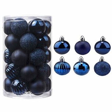 Christbaumkugeln 34Stücke Weihnachtkugel-Set Weihnachtsdeko Baumkugeln Baumschmuck für Weihnachten Matt Glitzernd Dekokugeln zum Aufhängen Tür Dekorationen Christbaumschmuck Party Festival(Marine,4cm) - 1