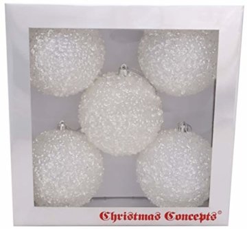 Christmas Concepts® Packung mit 5 - extra große 100mm Weihnachtsbaumkugeln - weißer schillernder Schein Verziertes Baubles - 2