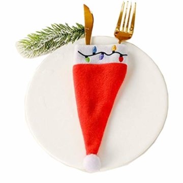 clacce 10 Stück Weihnachten Tischdeko Weihnachtsmann Hut Bestecktasche Besteckbeutel Besteckhalter für Weihnachten Deko - 1
