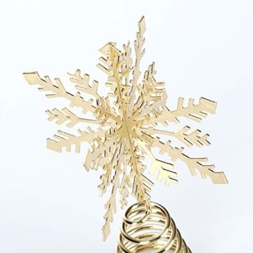 com-four® Weihnachtsbaumspitze Schneeflocke - Christbaumspitze für den Weihnachtsbaum - Schneeflocke zum Hinstellen für Weihnachten (goldfarben) - 2