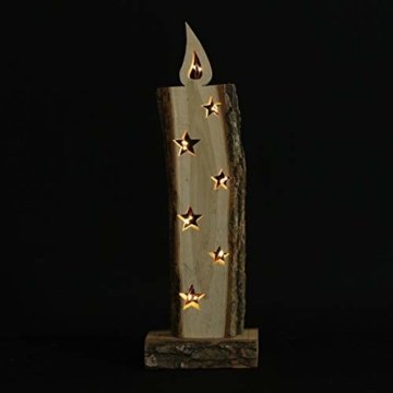 Deko Objekt “Leuchtkerze” aus Holz, 52 cm hoch, mit LED Lichterkette, Batterie-betrieben, Skulptur … - 6