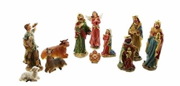 Dekoleidenschaft 11 TLG. Figuren-Set für die Weihnachtskrippe ca. 15 cm hoch, mit Jesuskind, Maria, Josef, die heiligen 3 Könige, Hirte mit Lamm, Engel, Schaf, Esel und Rind - 2