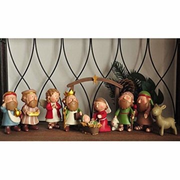 DXQDXQ Statue Mini Weihnachtskrippe Krippenfiguren 9 Figuren Holz Tischdeko Weihnachtsdeko Krippe Figuren Wasserdicht - 5