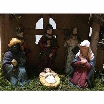 Exquisite Handbemalt Krippenfiguren Weihnachtskrippe 7 Figuren Holz Tischdeko Beleuchtet Weihnachtsdeko Krippe Figuren 24X8X16 cm Abbildung Statue - 4