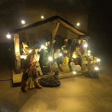 Exquisite Krippenfiguren Weihnachtskrippe 15 LED Beleuchtung und 12 Figuren Holz Tischdeko Beleuchtet Weihnachtsdeko Krippe Figuren Handbemalt Abbildung Statue - 2