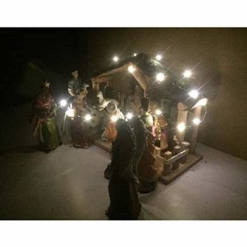 Exquisite Wunderschöne Weihnachtskrippe Krippenfiguren 20 LED Beleuchtung und 11 Figuren Holz Tischdeko Beleuchtet Weihnachtsdeko Krippe Figuren Handbemalt Abbildung Statue - 7