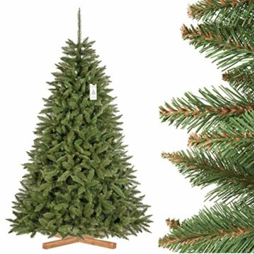 FairyTrees künstlicher Weihnachtsbaum FICHTE Natur, grüner Stamm, Material PVC, inkl. Holzständer, 220cm, FT01-220 - 1