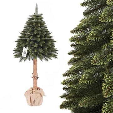 FairyTrees künstlicher Weihnachtsbaum im Topf FICHTE NATURSTAMM, Grün, Material PVC, Baumstamm aus echtem Holz, 150cm, FT20-150 - 1