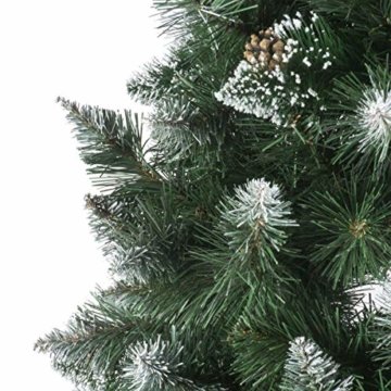 FairyTrees künstlicher Weihnachtsbaum Slim, Kiefer Natur-Weiss beschneit, Material PVC, echte Tannenzapfen, inkl. Holzständer, 220cm, FT09-220 - 5