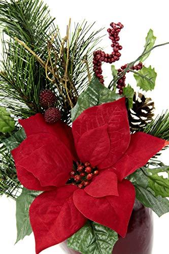 Flair Flower Gesteck Weihnachtsstern auf Apfel-Topf Poinsettie Kunstblume Weihnachtsblume Winterblume Blume Pflanze Arrangement Weihnachtsdeko Tischdeko, rot, 33x23x11 cm - 3