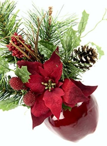 Flair Flower Gesteck Weihnachtsstern auf Apfel-Topf Poinsettie Kunstblume Weihnachtsblume Winterblume Blume Pflanze Arrangement Weihnachtsdeko Tischdeko 2er Set, rot, 24x17x9 cm - 2