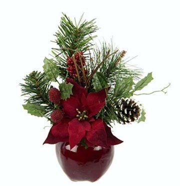 Flair Flower Gesteck Weihnachtsstern auf Apfel-Topf Poinsettie Kunstblume Weihnachtsblume Winterblume Blume Pflanze Arrangement Weihnachtsdeko Tischdeko 2er Set, rot, 24x17x9 cm - 3