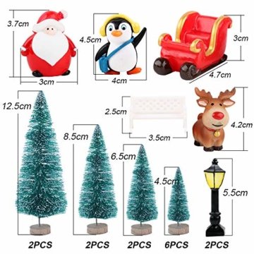 FLOFIA 24 TLG. Miniatur Deko Mini Weihnachtsfiguren Mini Weihnachten Deko Weihnachtsbaum Weihnachtsfiguren Miniatur Garten Deko Mini Tannen-Christbaum Schneemann Elch Pinguin Mini Tischdeko - 2