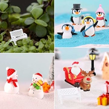 FLOFIA 24 TLG. Miniatur Deko Mini Weihnachtsfiguren Mini Weihnachten Deko Weihnachtsbaum Weihnachtsfiguren Miniatur Garten Deko Mini Tannen-Christbaum Schneemann Elch Pinguin Mini Tischdeko - 5