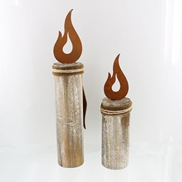 FRANK FLECHTWAREN Holz-Säule Flammendes Herz im 2er Set - 3