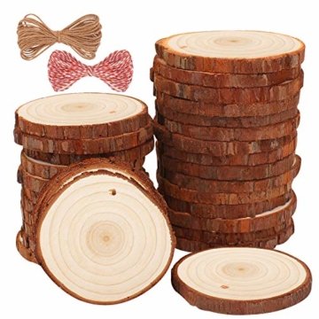 Fuyit Holzscheiben 30 Stücke Holz Log Scheiben 6-7cm mit Loch Unvollendete Holzkreise für DIY Handwerk Holz-Scheiben Hochzeit Mittelstücke Weihnach - 1