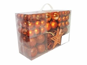 Geschenkestadl 1728S 100 Weihnachtskugeln und Baumspitze Stern (Orange) - 1