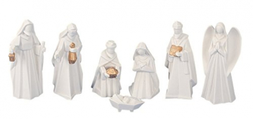 Geschenkestadl Krippenfiguren 7-teiliges Set Krippe Figuren in Weiss Größe bis 13 cm - 