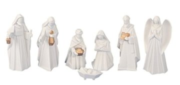 Geschenkestadl Krippenfiguren 7-teiliges Set Krippe Figuren in Weiss Größe bis 13 cm - 1