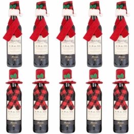 Gitua 10 Satz Weinflasche Abdeckung, Schöne Weihnachten Flaschen Hut und Schal Set für Weihnachtsfeier Tischdeko & Geschenkverpackung - 1