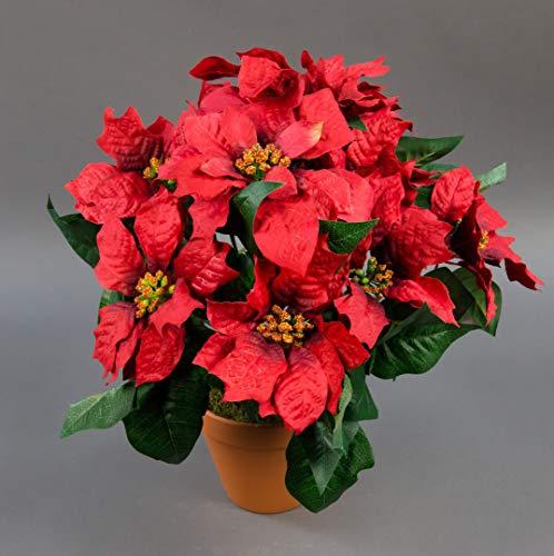 Großer Weihnachtsstern im Topf 38cm rot PF künstliche Poinsettie Kunstblumen 